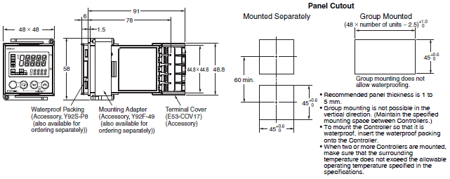 E5CN-HT Dimensions 1 