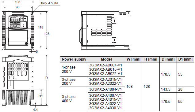 3G3MX2-V1 Dimensions 3 