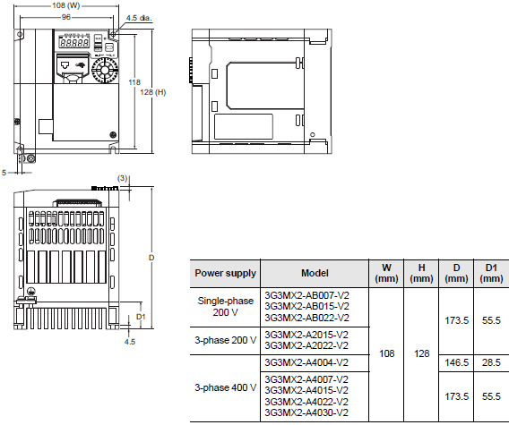 3G3MX2-V2 Dimensions 3 